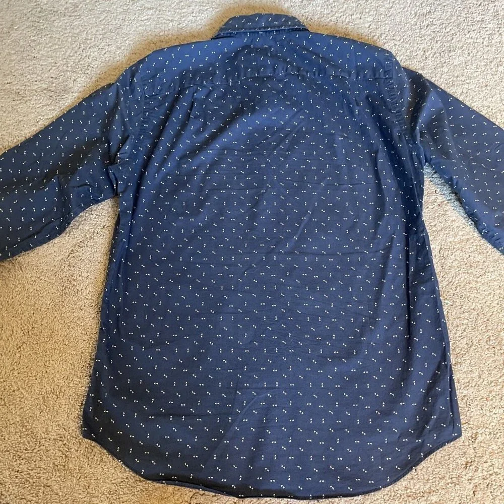 J. Crew Mens Quality Woven Shirt Navy Print Long Sleeve Button Down Sz Small S